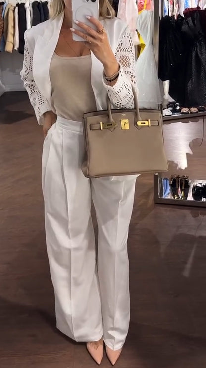 Women's Lapel Hollow Stitching Sleeve Casual Suit - MYSTERYBOXS