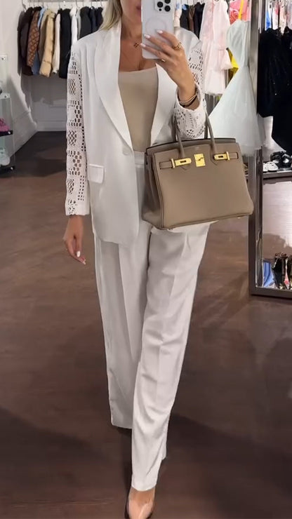 Women's Lapel Hollow Stitching Sleeve Casual Suit - MYSTERYBOXS