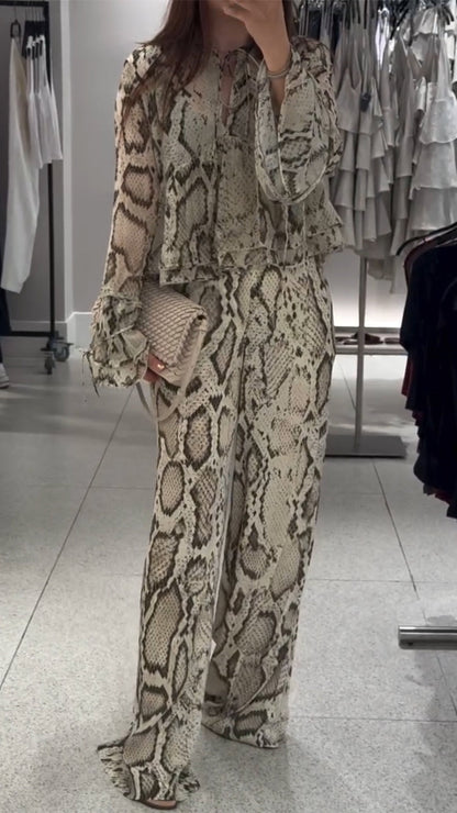 Women's V-neck Chiffon Snake Print Casual Suit - MYSTERYBOXS