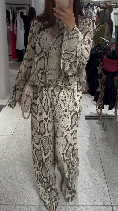 Women's V-neck Chiffon Snake Print Casual Suit - MYSTERYBOXS