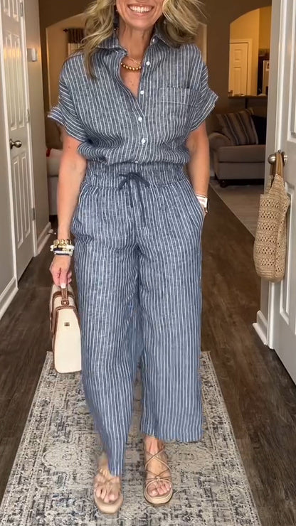 Ladies' Lapel Vertical Pattern Leisure Set - MYSTERYBOXS