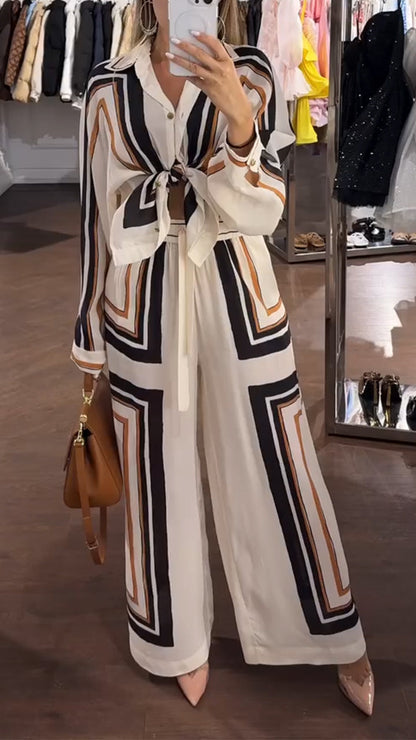 Ladies' Lapel Print with Loose Checkered Pattern Leisure Suit - MYSTERYBOXS
