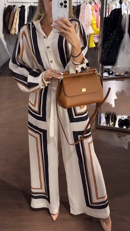 Ladies' Lapel Print with Loose Checkered Pattern Leisure Suit - MYSTERYBOXS