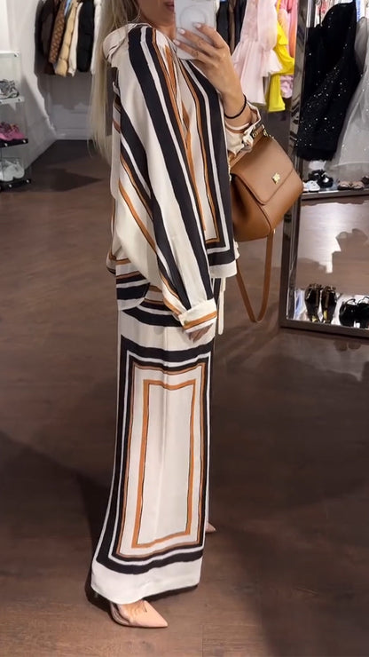 Ladies' Lapel Print with Loose Checkered Pattern Leisure Suit - MYSTERYBOXS