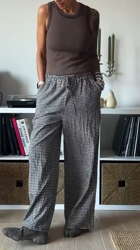 Ladies' Round Neck Vest+ Plaid Pants Casual Suit - MYSTERYBOXS