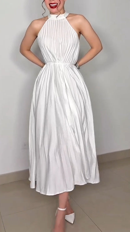 Ladies' Neck Hanging Pleated Elegant Casual Dress - MYSTERYBOXS
