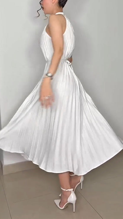 Ladies' Neck Hanging Pleated Elegant Casual Dress - MYSTERYBOXS