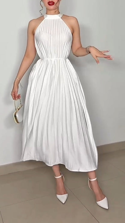 Ladies' Neck Hanging Pleated Elegant Casual Dress - MYSTERYBOXS
