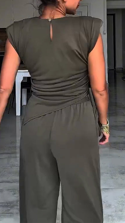 Women's Round Neck Irregular Top + Pants Casual Suit - MYSTERYBOXS