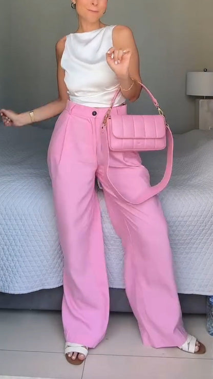 Ladies' Round Neck Hollowed Out Top + Pants Casual Set - MYSTERYBOXS