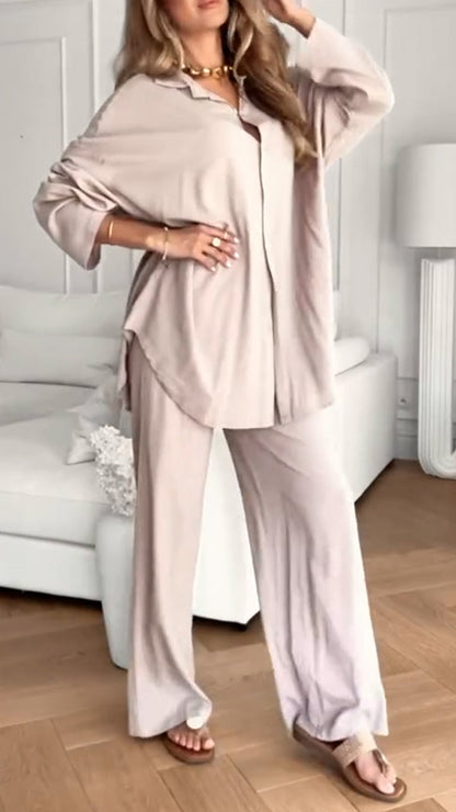 Ladies' Collar Solid Color Loose Casual Suit - MYSTERYBOXS