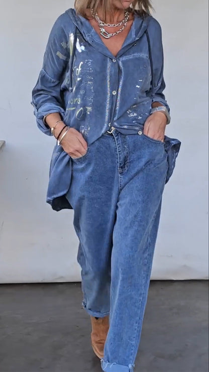 Ladies' Collar Hot Silver Top+ Pants Casual Suit - MYSTERYBOXS