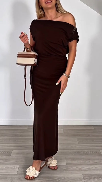 Ladies' Round Neck Solid Color Top+ Skirt Casual Set - MYSTERYBOXS
