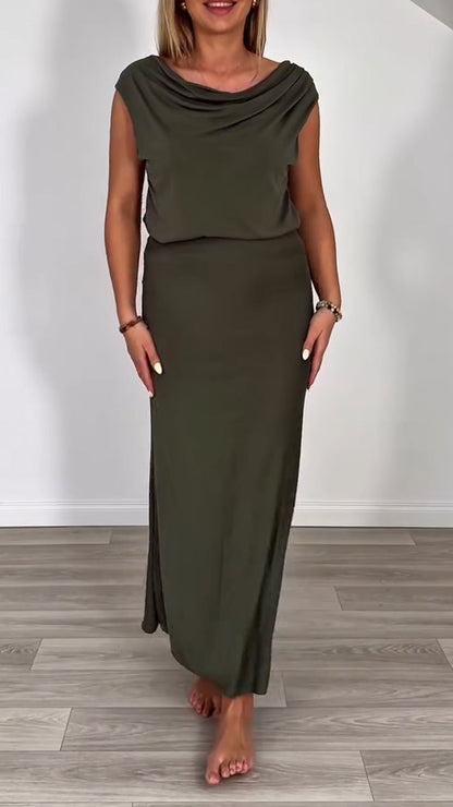 Ladies' Round Neck Solid Color Top+ Skirt Casual Set - MYSTERYBOXS