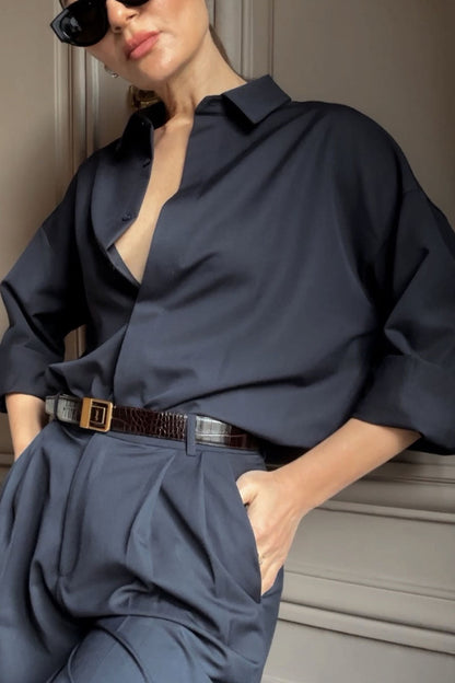 Women's Simple Lapel Shirt Casual Trousers Suit - MYSTERYBOXS