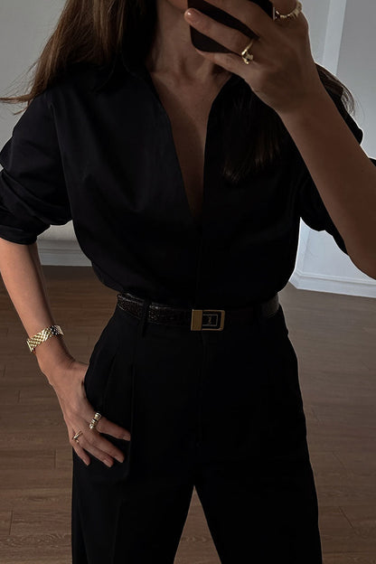 Women's Simple Lapel Shirt Casual Trousers Suit - MYSTERYBOXS