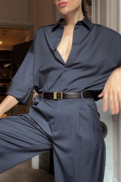 Women's Simple Lapel Shirt Casual Trousers Suit - MYSTERYBOXS