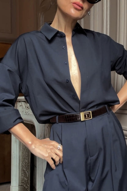 Women's Simple Lapel Shirt Casual Trousers Suit - MYSTERYBOXS