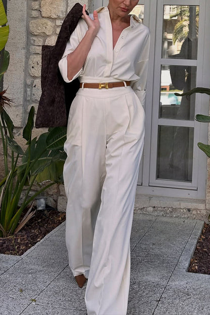 Women's Simple Lapel Shirt Casual Trousers Suit - MYSTERYBOXS