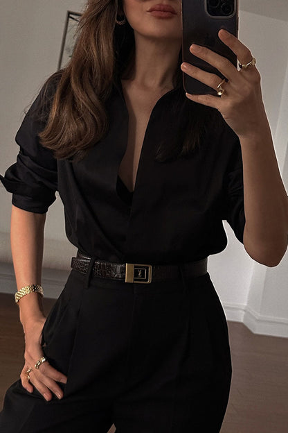 Women's Simple Lapel Shirt Casual Trousers Suit - MYSTERYBOXS