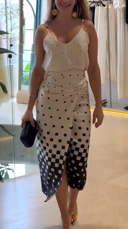 Ladies' Spaghetti Strap Polka Dot Top+ Skirt Casual Temperament Set - MYSTERYBOXS