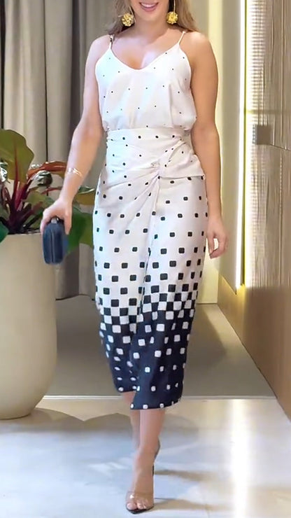 Ladies' Spaghetti Strap Polka Dot Top+ Skirt Casual Temperament Set - MYSTERYBOXS