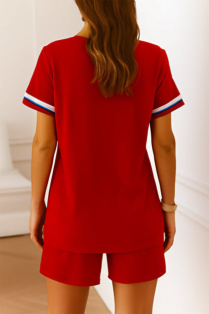 Women's V-neck Contrasting Color Slit Casual Suit - MYSTERYBOXS