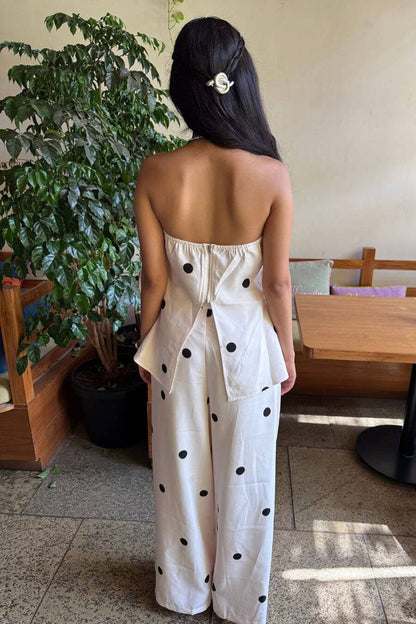 Women's Classic Polka Dot Tube Top Wide Leg Pants Set - MYSTERYBOXS