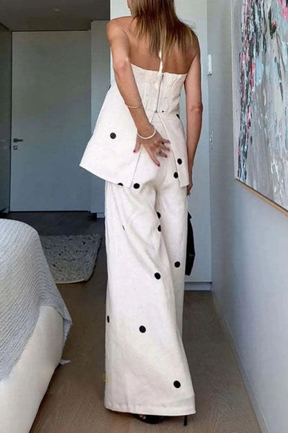 Women's Classic Polka Dot Tube Top Wide Leg Pants Set - MYSTERYBOXS