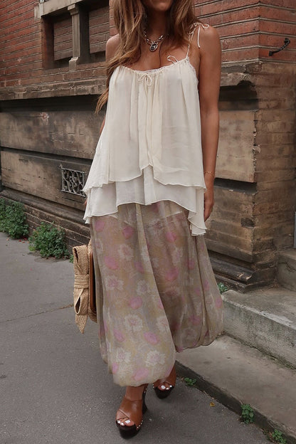 Women's Casual Vacation V-neck Camisole Vintage Print Loose Pants Set - MYSTERYBOXS