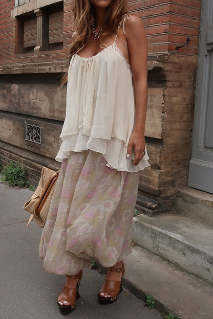 Women's Casual Vacation V-neck Camisole Vintage Print Loose Pants Set - MYSTERYBOXS
