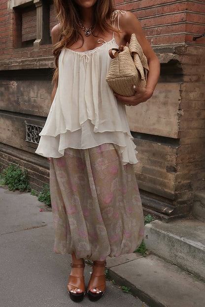 Women's Casual Vacation V-neck Camisole Vintage Print Loose Pants Set - MYSTERYBOXS