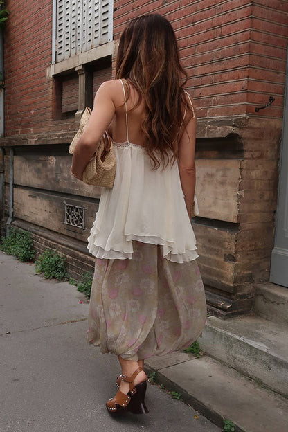 Women's Casual Vacation V-neck Camisole Vintage Print Loose Pants Set - MYSTERYBOXS