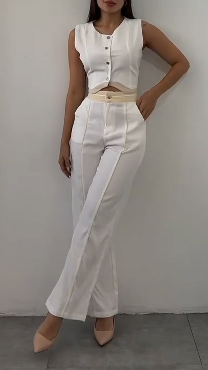 Ladies' Round Neck Short Top+ Pants with A Casual Temperament Suit - MYSTERYBOXS