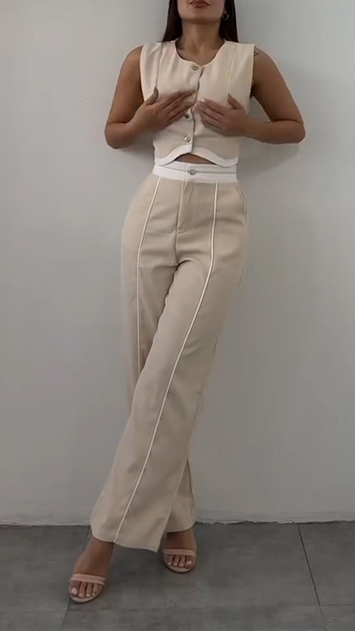 Ladies' Round Neck Short Top+ Pants with A Casual Temperament Suit - MYSTERYBOXS