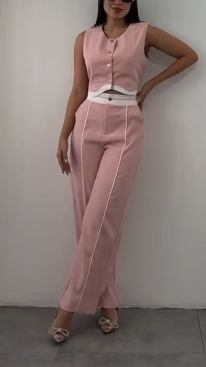 Ladies' Round Neck Short Top+ Pants with A Casual Temperament Suit - MYSTERYBOXS
