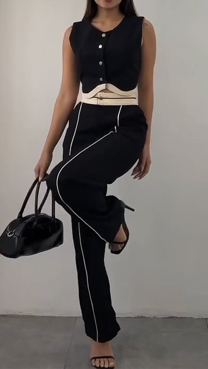 Ladies' Round Neck Short Top+ Pants with A Casual Temperament Suit - MYSTERYBOXS