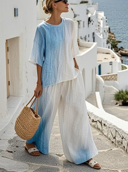 Ladies' Round Neck Contrasting Loose Casual Suit - MYSTERYBOXS