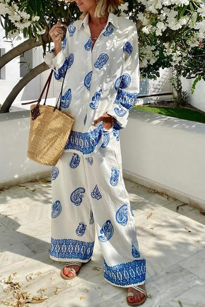 Ladies' Collar Print Casual Loose Suit - MYSTERYBOXS