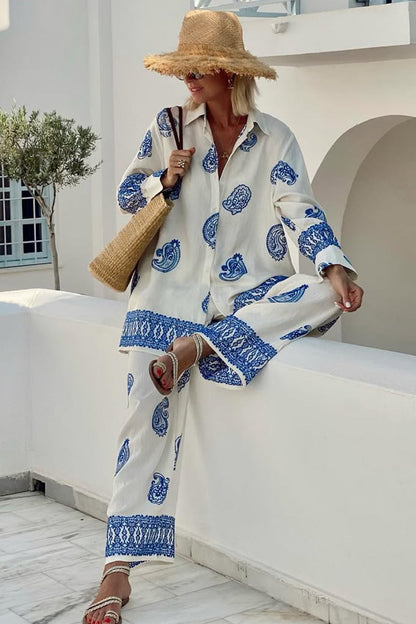 Ladies' Collar Print Casual Loose Suit - MYSTERYBOXS