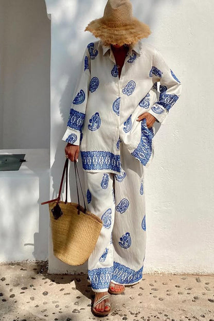 Ladies' Collar Print Casual Loose Suit - MYSTERYBOXS