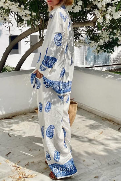 Ladies' Collar Print Casual Loose Suit - MYSTERYBOXS