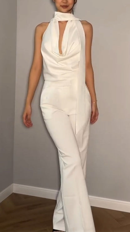 Ladies' Neck Hanging Hollow Top+ Pants with A Casual Temperament Suit - MYSTERYBOXS