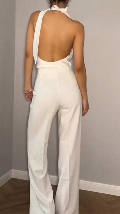Ladies' Neck Hanging Hollow Top+ Pants with A Casual Temperament Suit - MYSTERYBOXS