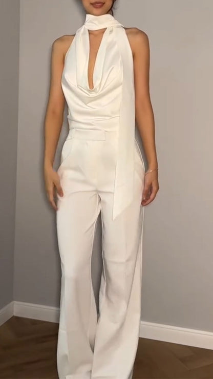 Ladies' Neck Hanging Hollow Top+ Pants with A Casual Temperament Suit - MYSTERYBOXS