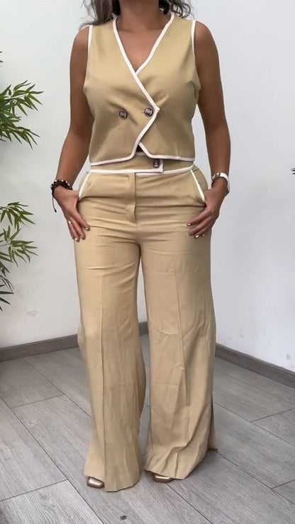 Ladies' V-neck Top+ Slit Pants Casual Suit - MYSTERYBOXS