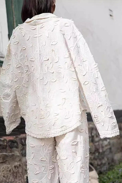 Women's Vacation Embroidered Shirt Wide Leg Pants Casual Two-piece Suit - MYSTERYBOXS