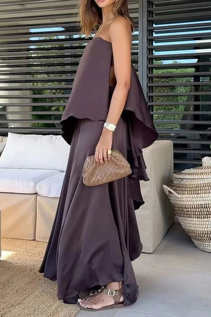 Women's Solid Color Elegant Tube Top Skirt Two-piece Set - MYSTERYBOXS