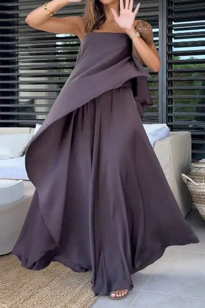 Women's Solid Color Elegant Tube Top Skirt Two-piece Set - MYSTERYBOXS