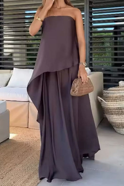 Women's Solid Color Elegant Tube Top Skirt Two-piece Set - MYSTERYBOXS